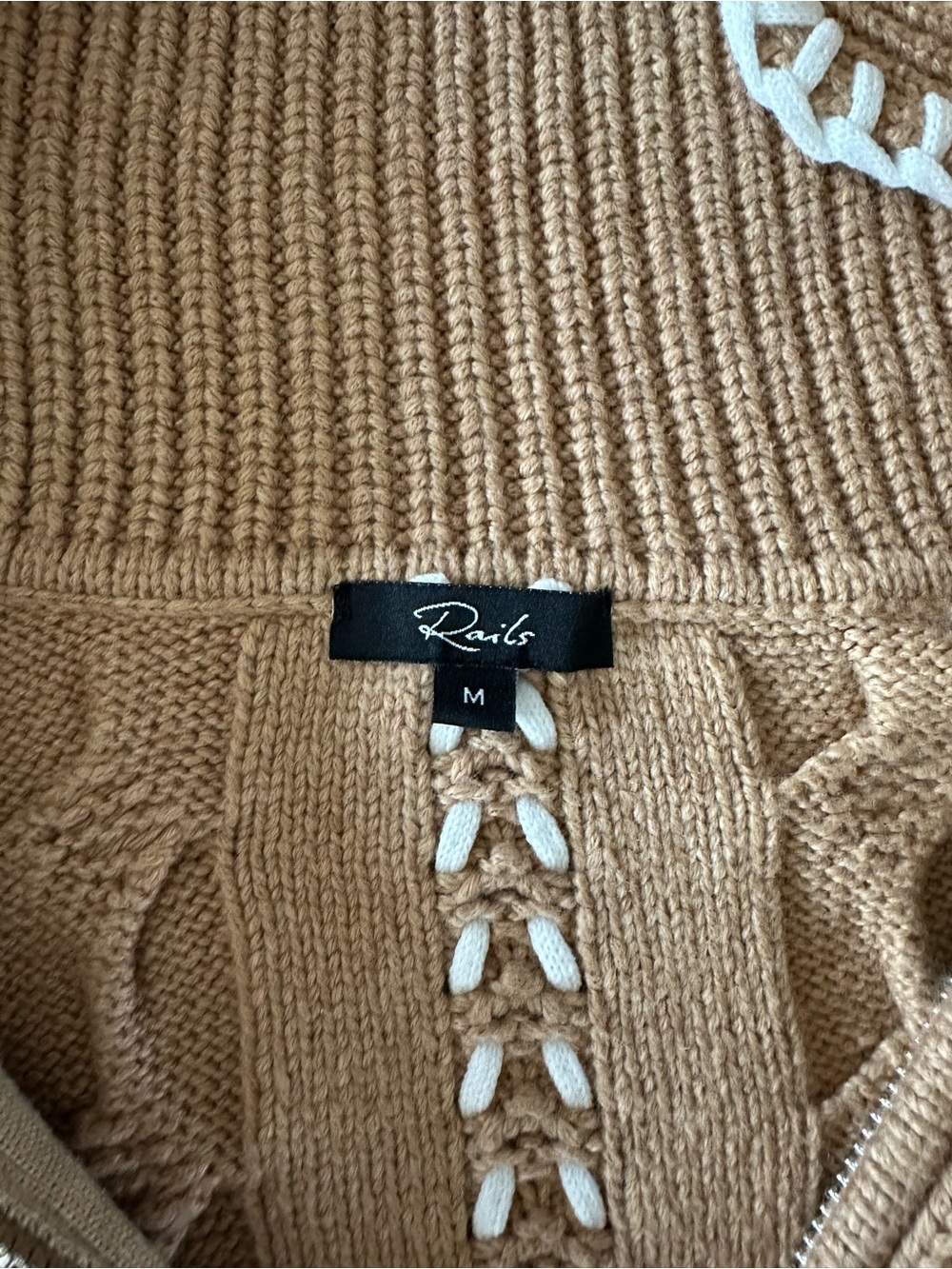 Rails Lune Whipstitch Camel Zip-Front Cable Knit Cardigan - Picture 6 of 6